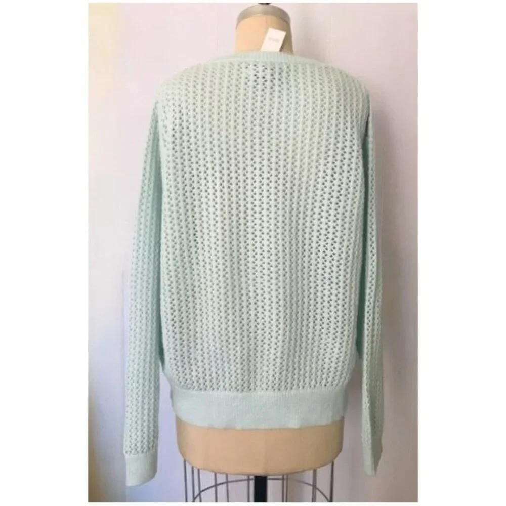LOFT AQUA BLUE POINTELLE KNIT LONG SLEEVE SWEATER XL NWT